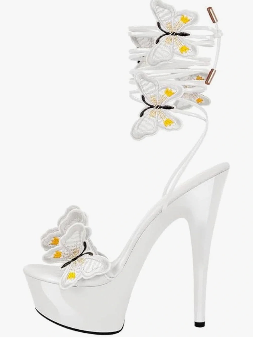 Miss Heel - NEW - White, Brown, & Blue Butterfly Lace-Up Platform Sandal